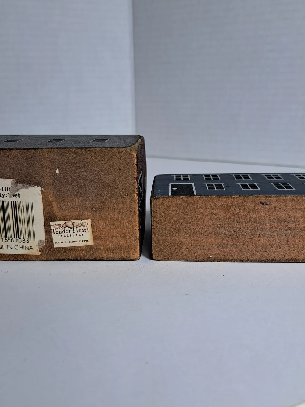 Lot of 4 Vintage Miniature Folk Art-Style Wooden Block Houses by Tender Heart